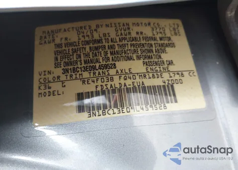 2009 Nissan Versa 1.8S from USA, damaged, VIN 3N1BC13E09L459528